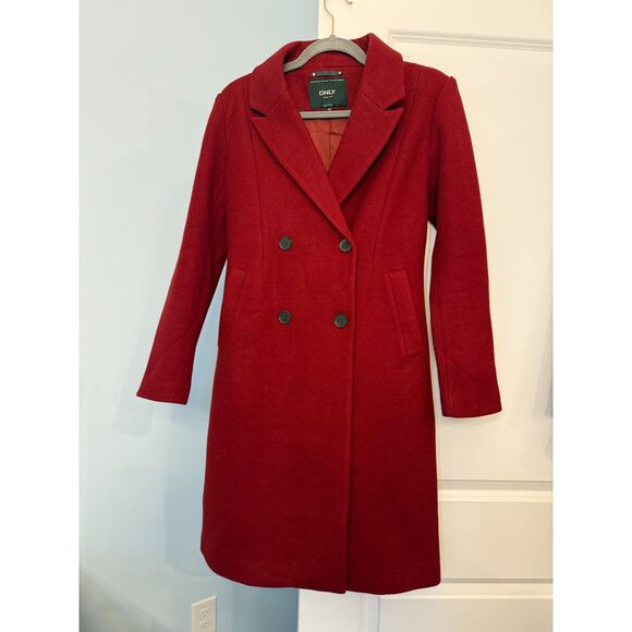 ONLY - Burgundy midi-length jacket, size XS - Picture 1 of 3